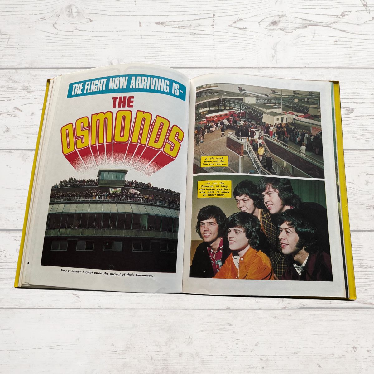vintage Diana Annual 1974 / Osmonds articleson a white wood background 