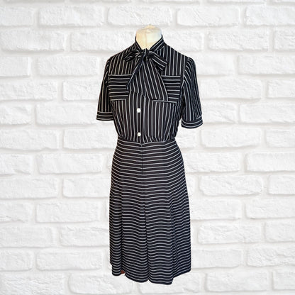 Vintage Monochrome Striped 70s Midi Dress by Liza Peta Approx UK size 10