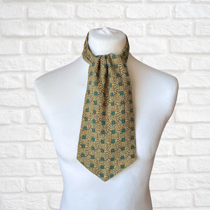 60s Mod Style Yellow, Black and Green Abstract Print Vintage Tootal Cravat