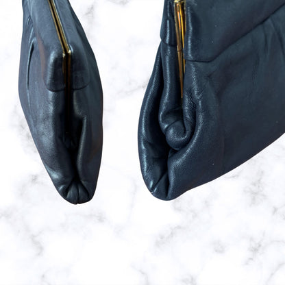 Vintage Dark Blue Leather Clutch Bag/Large Coin Purse