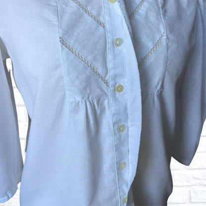 Vintage White Cotton Blouse with Frill Collar. Approx UK size 12-14