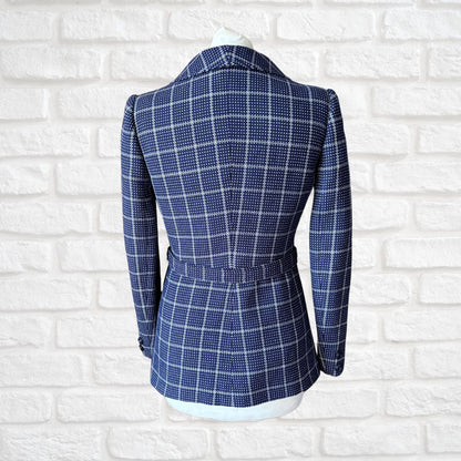 Vintage Navy & White 70s Belted Jacket with Wide Lapels .Approx UK size 8-10