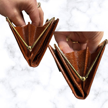 Vintage Textured Two Tone Brown Leather Clasp Top Purse/Wallet - Stylish and Practical