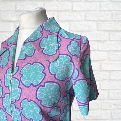 60s Pink and Turquoise Short Sleeves Vintage Scooter Dress. Approx UK size 8- 10