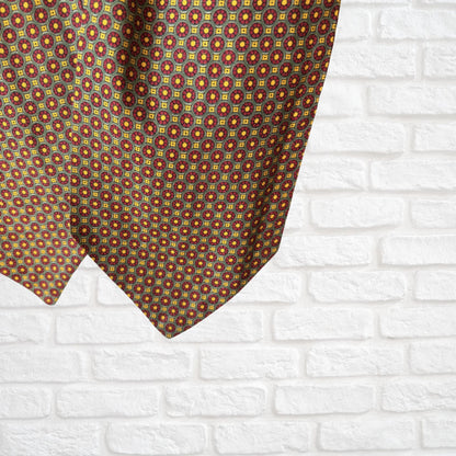 60s Mod Style Green, Yellow, Red and Black Geometric Print Vintage Cravat