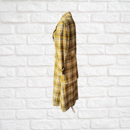 Vintage 1990s Gold and Grey Checked Maxi Length Wool Coat. Approx UK size 16-18 (w) Large (m)
