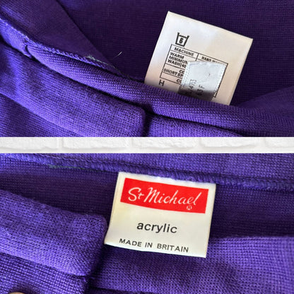 60s/70s Purple A Line Mini Skirt with Cute Floral Embroidered Pocket.Approx UK size 8-10