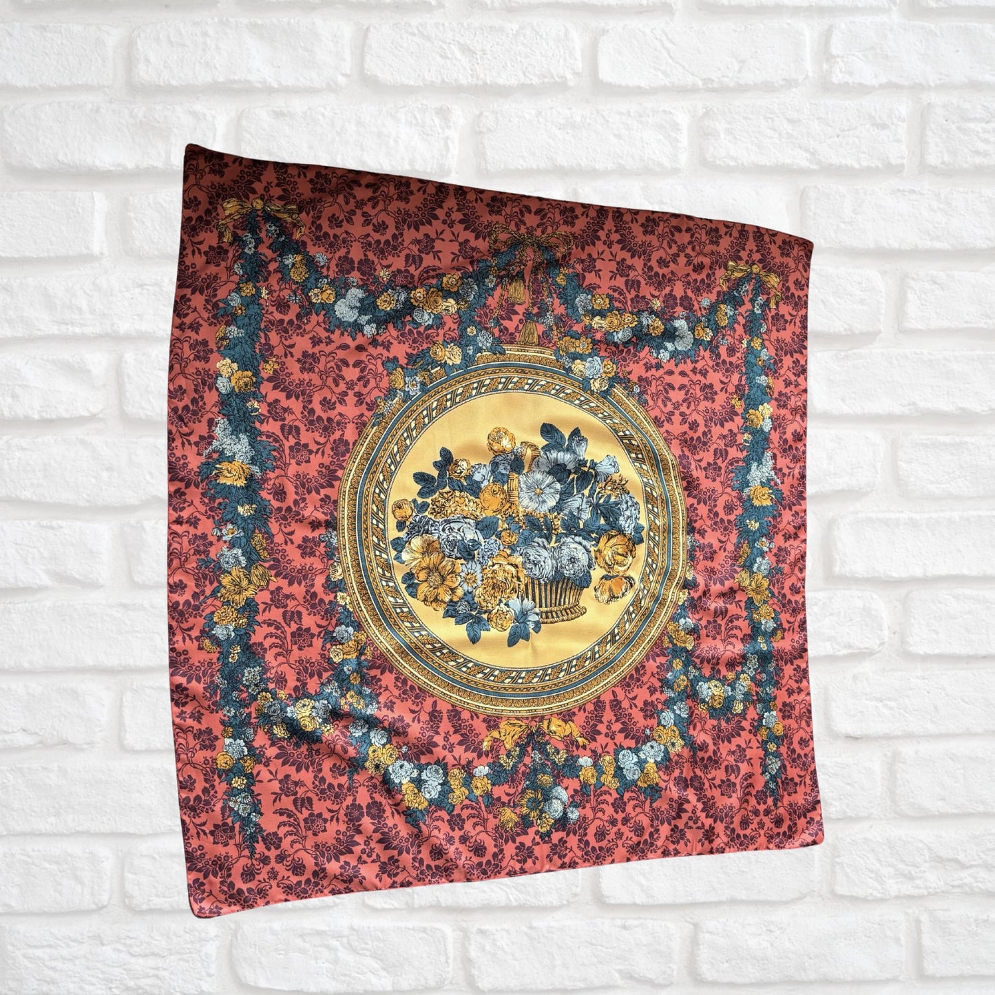 Stylish Ruby, Purple, Gold and Blue Large Square Floral Vintage Scarf. Great Gift idea