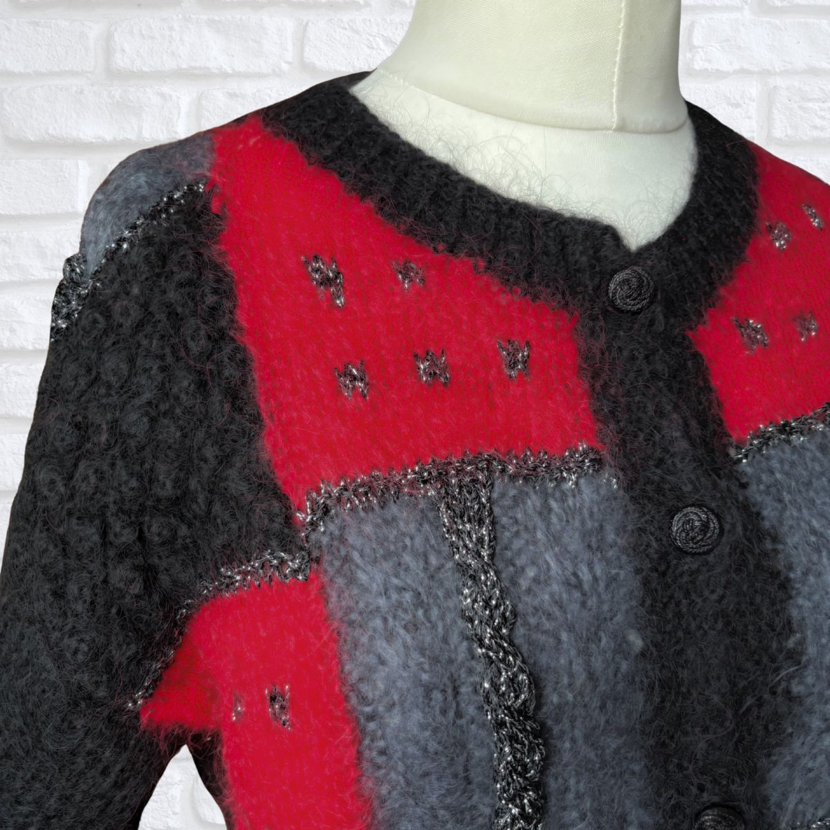 Mixed yarn mohair,wool cardigan close up 