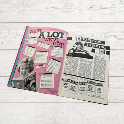 Vintage Jackie Annual 1986 Open on the contents page on a white background 