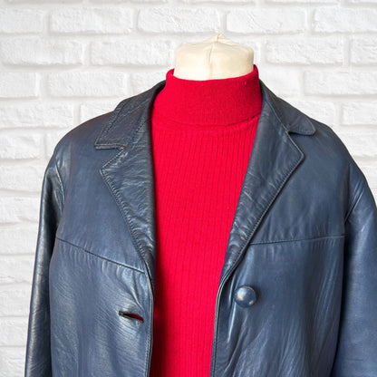 Vintage Navy Blue 70s Leather Jacket by Suedecraft. Approx UK size 12-16