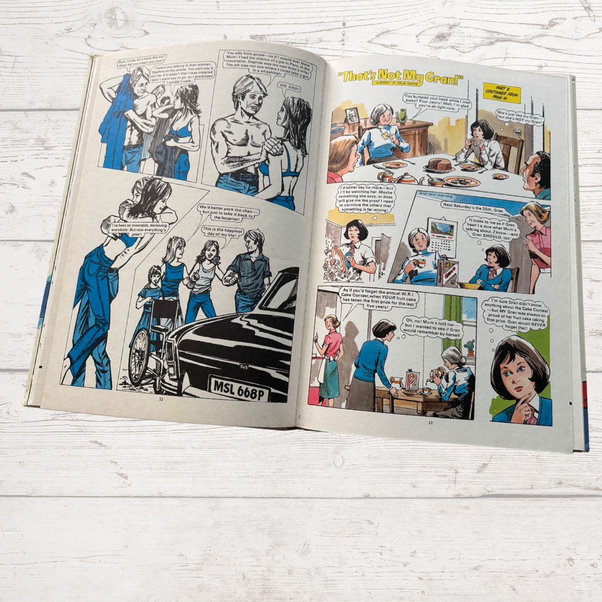 1981 Mandy for Girls Vintage Annual open on comic story page on a white background