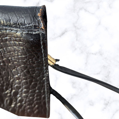 Vintage 80s Black Leather Envelope Bag with Cross Body Strap. Perfect for Nights Out/ Festivals