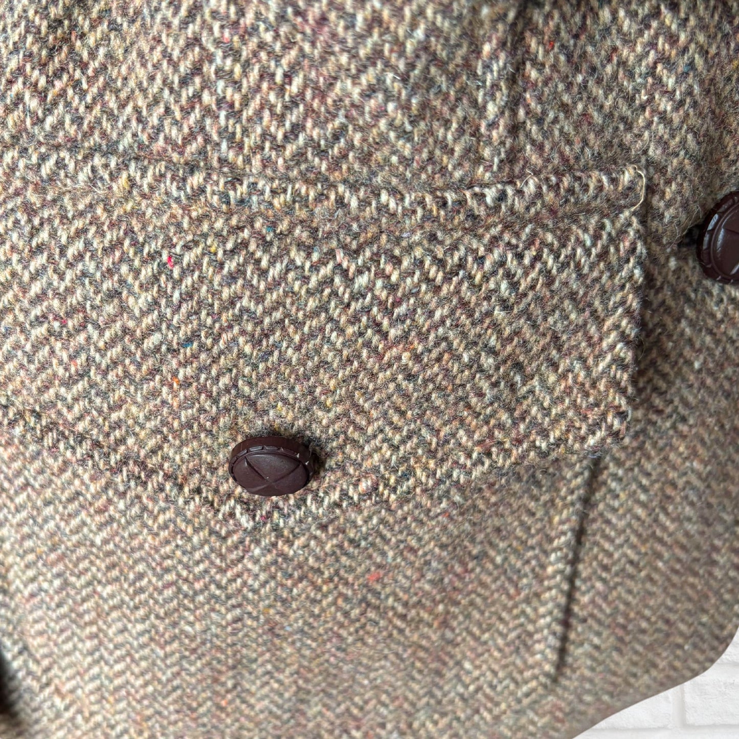 Vintage 70s Wool Tweed Belted Riding Jacket with Corduroy Elbow Patches. Approx UK size 8-10