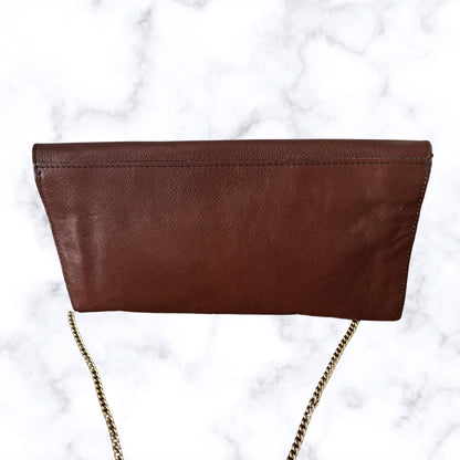 Vintage Brown Leather Envelope Bag with Detachable Chain Strap. The Cambridge Bag
