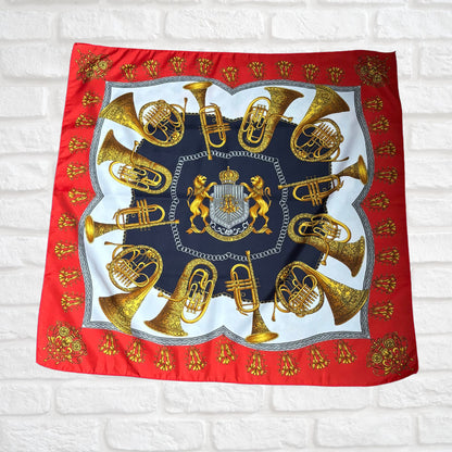 Red, Navy Blue and Gold Heraldic Style Large Square Vintage Scarf. Great Gift idea