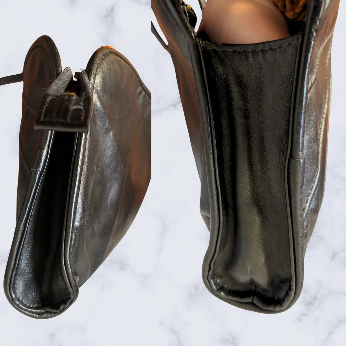 Brown leather boot with a flap on a white background