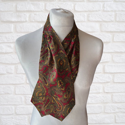 60s/70s Mod Style Red,Green, Yellow and Brown Paisley Print Vintage Tootal Cravat