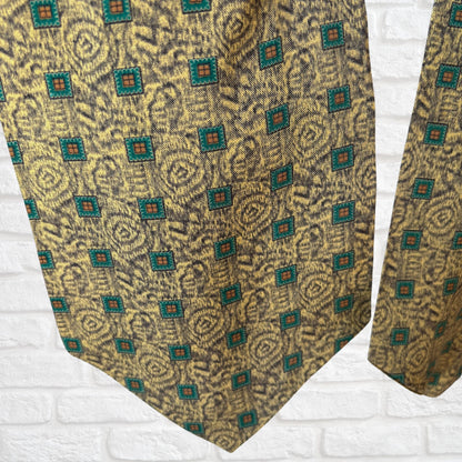 60s Mod Style Yellow, Black and Green Abstract Print Vintage Tootal Cravat