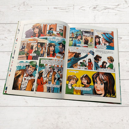 Mandy for Girls 1985 vintage annual, open  Ona comic story page on a white background 