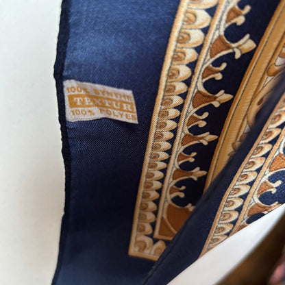 Pink, Navy Blue and Gold Heraldic Style Large Square Vintage Scarf. Great Gift idea