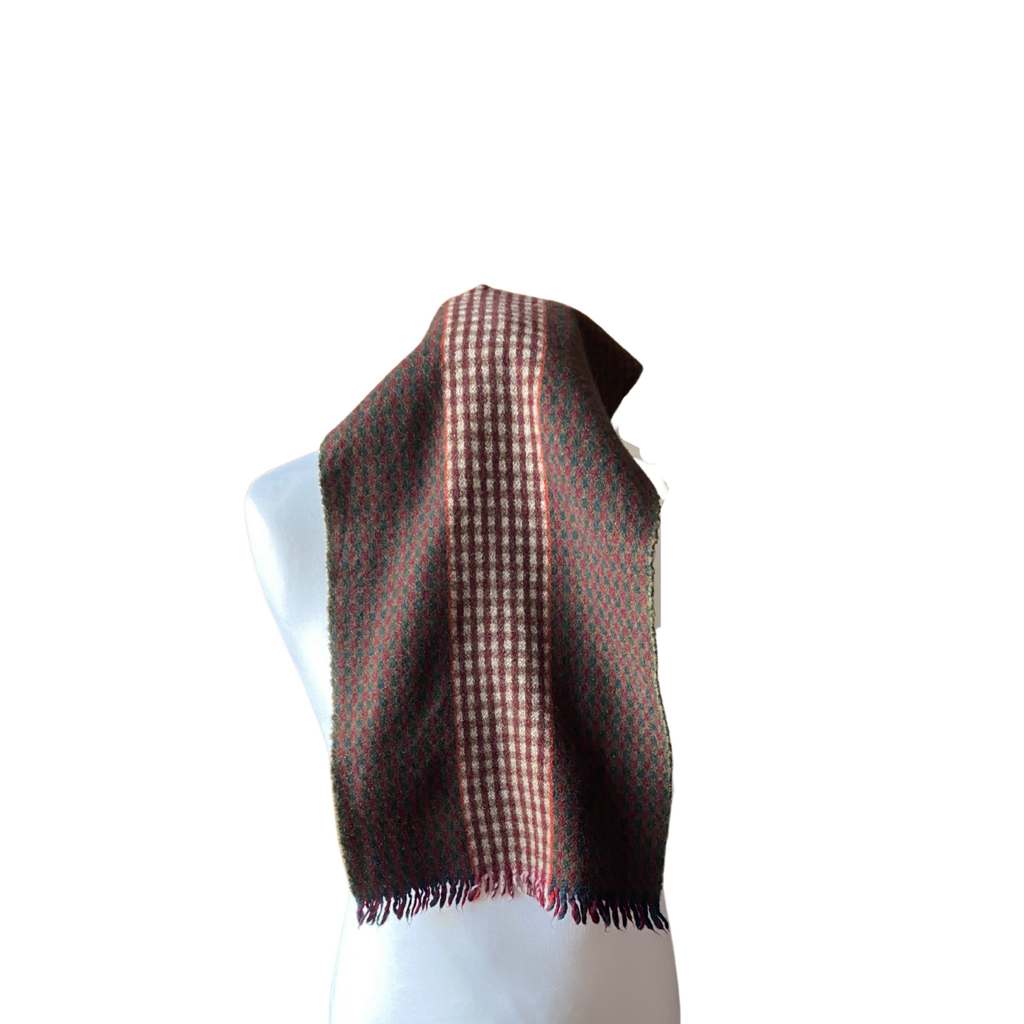 Fine red, green, cream and brown checked mod scarf 
