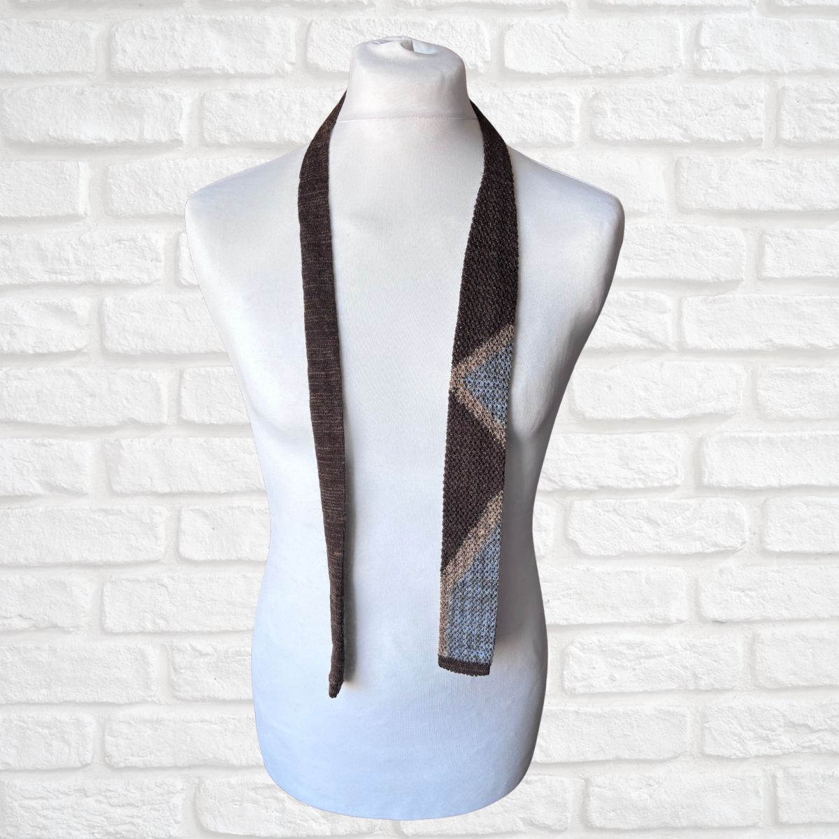 Vintage 60s Mod Style Grey, Beige and Brown Knitted Square-Ended Tie