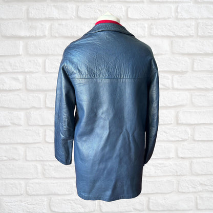 Vintage Navy Blue 70s Leather Jacket by Suedecraft. Approx UK size 12-16