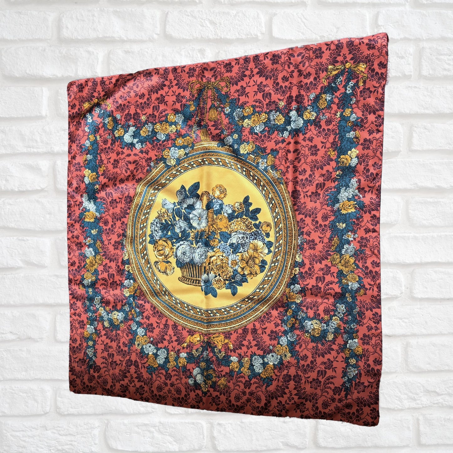 Stylish Ruby, Purple, Gold and Blue Large Square Floral Vintage Scarf. Great Gift idea