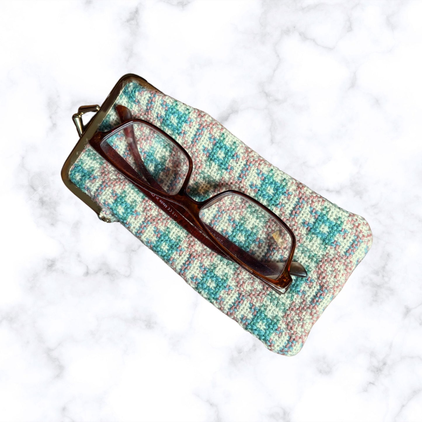 Vintage Cream, Blue, Pink and Green Wool Tapestry Glasses Case