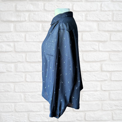 Black and White Semi-Sheer Long Sleeved Vintage Shirt. Approx UK size 18-22