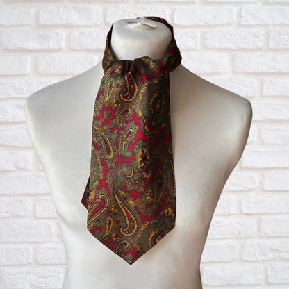 60s/70s Mod Style Red,Green, Yellow and Brown Paisley Print Vintage Tootal Cravat