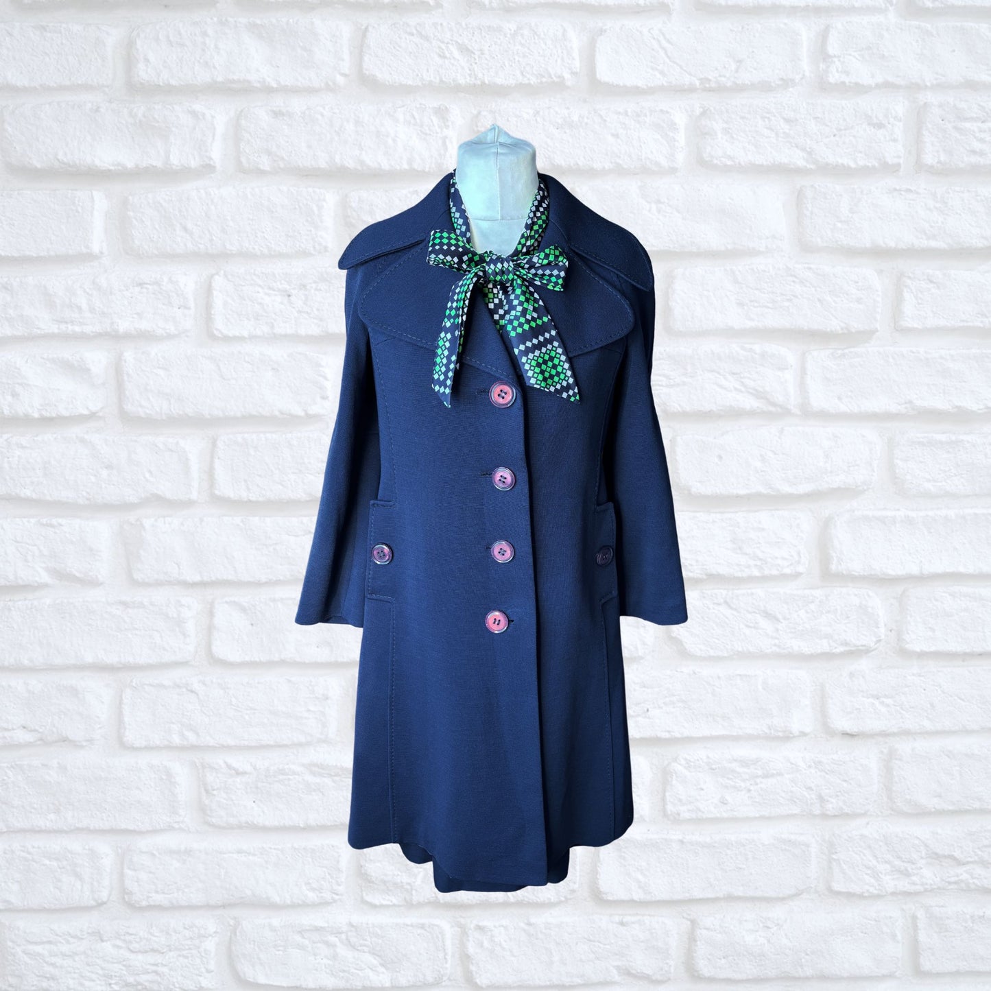 60s Navy Blue Mod Style A-Line Vintage Coat. Approx UK size 10-12