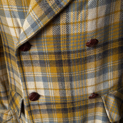 Vintage 1990s Gold and Grey Checked Maxi Length Wool Coat. Approx UK size 16-18 (w) Large (m)