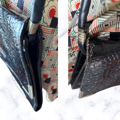 Vintage 80s Black Leather Envelope Bag with Cross Body Strap. Perfect for Nights Out/ Festivals