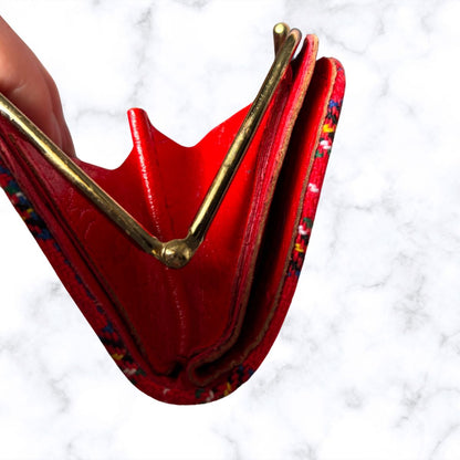 Vintage Red Tartan Wool and Leather Clasp Top Purse/Wallet - Stylish and Practical