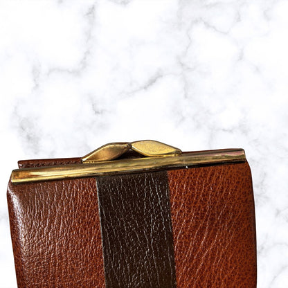 Vintage Textured Two Tone Brown Leather Clasp Top Purse/Wallet - Stylish and Practical