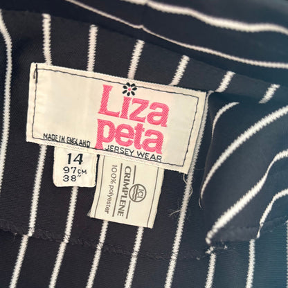 Vintage Monochrome Striped 70s Midi Dress by Liza Peta Approx UK size 10