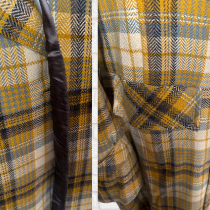 Vintage 1990s Gold and Grey Checked Maxi Length Wool Coat. Approx UK size 16-18 (w) Large (m)
