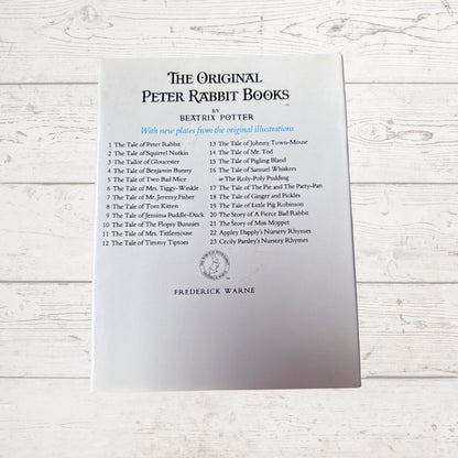 List of The Original Peter Rabbit Books by Beatrix Potter on a gray background
