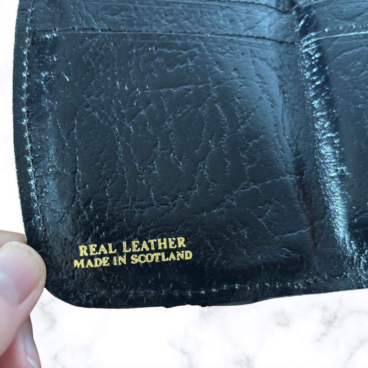 Vintage Textured Black Leather Clasp Top Purse/Wallet with Red Tartan Insert  - Stylish and Practical