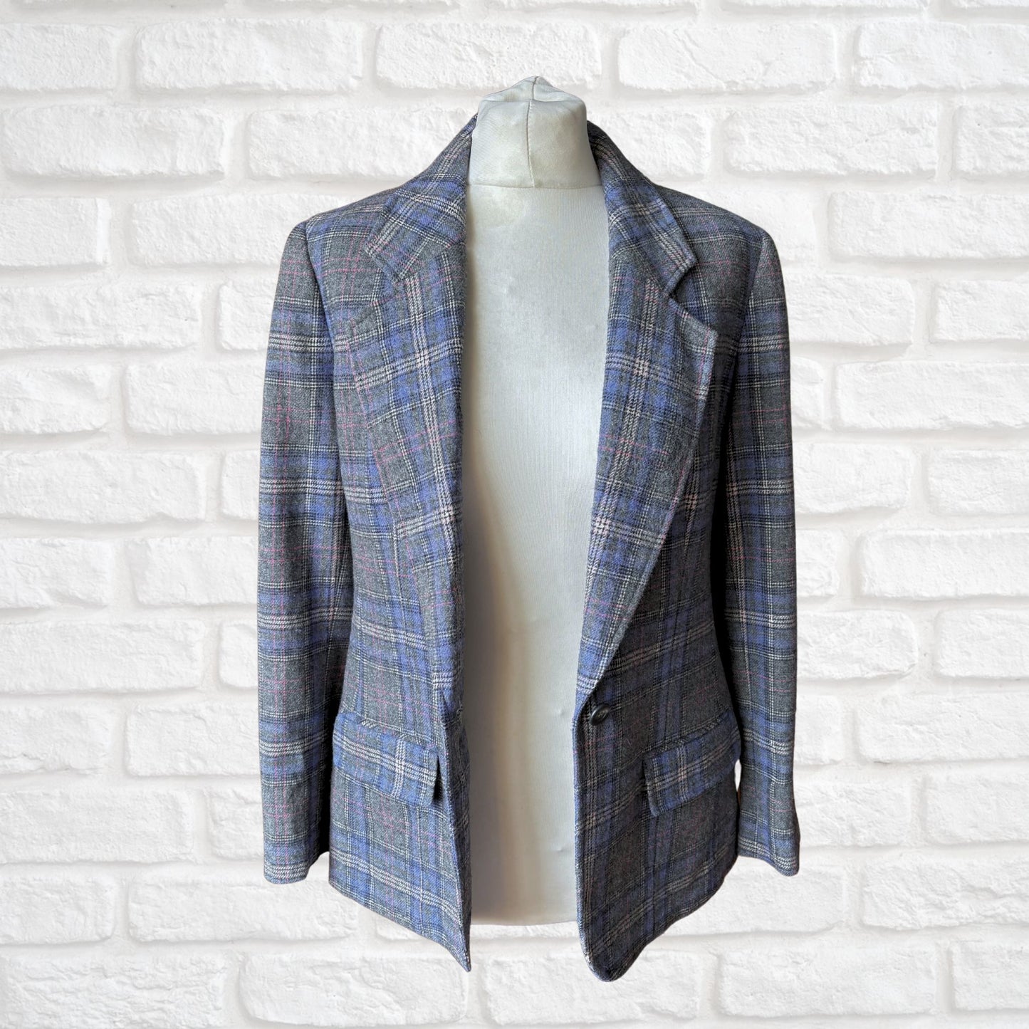 Vintage 80s Pendleton Blue and Grey Checked Wool Blazer . Approx UK size 10-12