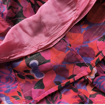 60s Psychedelic Pink & Purple A-Line Dress with Neck Tie. Approx UK size 10-12