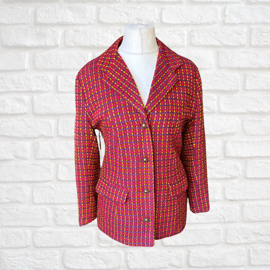 Colourful 1980s Vintage Wool Blend Bouclé Jacket . Approx UK size 10-12