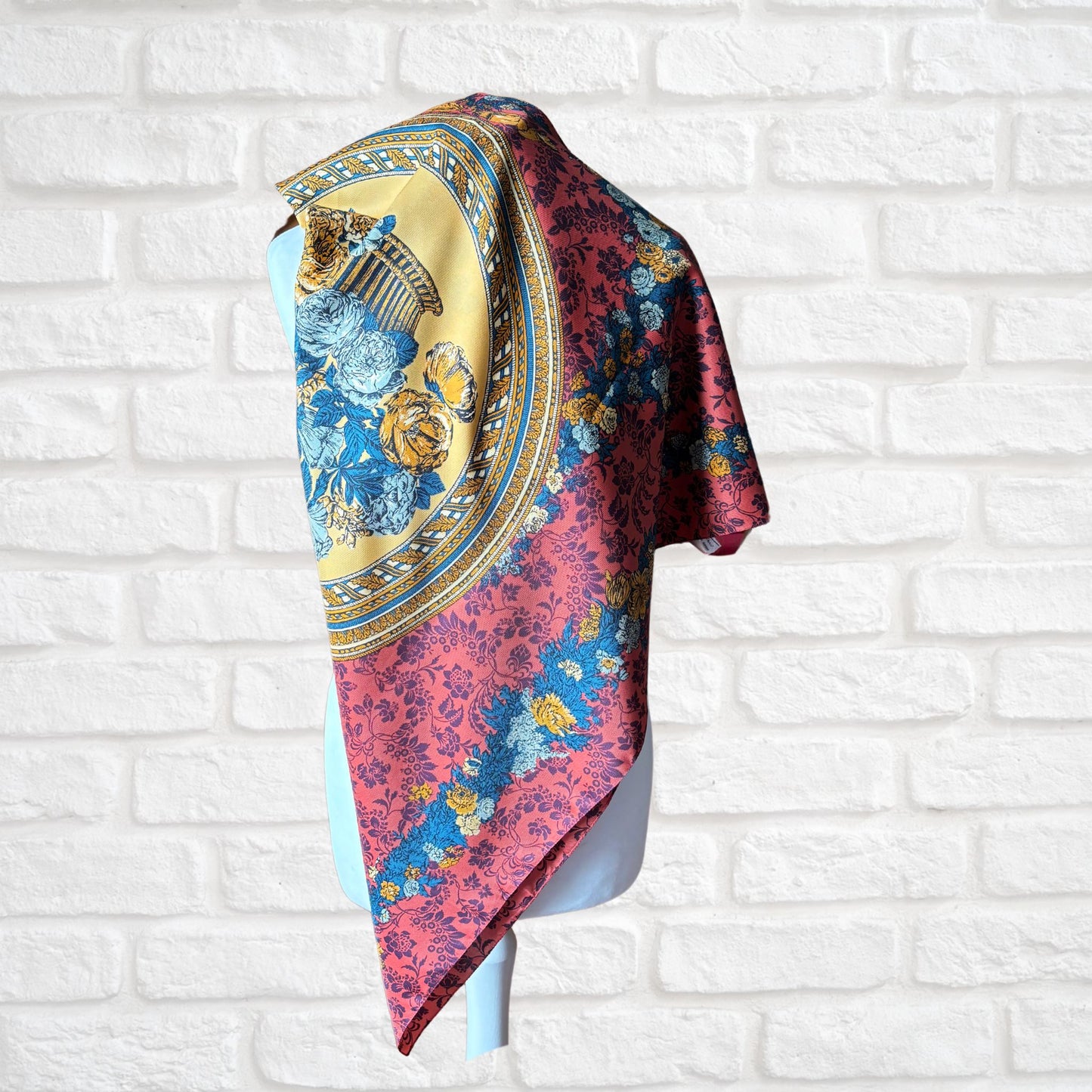 Stylish Ruby, Purple, Gold and Blue Large Square Floral Vintage Scarf. Great Gift idea