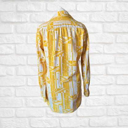 70s Geometric Print Long Sleeved Cotton Slim Fit Vintage Shirt. Approx UK size S (men) 10 (women)