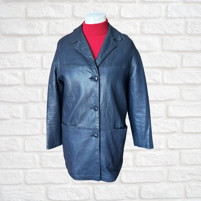 Vintage Navy Blue 70s Leather Jacket by Suedecraft. Approx UK size 12-16