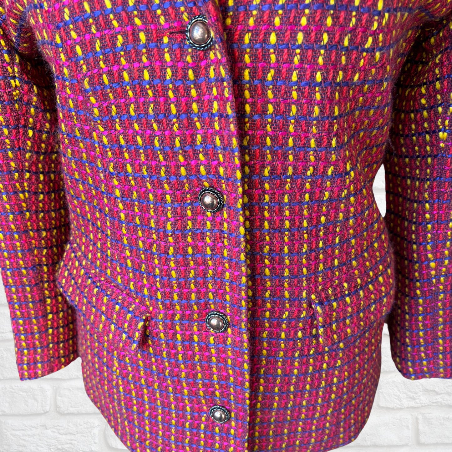 Colourful 1980s Vintage Wool Blend Bouclé Jacket . Approx UK size 10-12