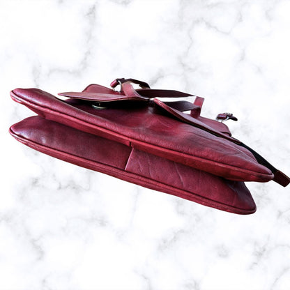 70s Dark Red Leather Vintage Shoulder / Top Handle Bag with Detachable Strap