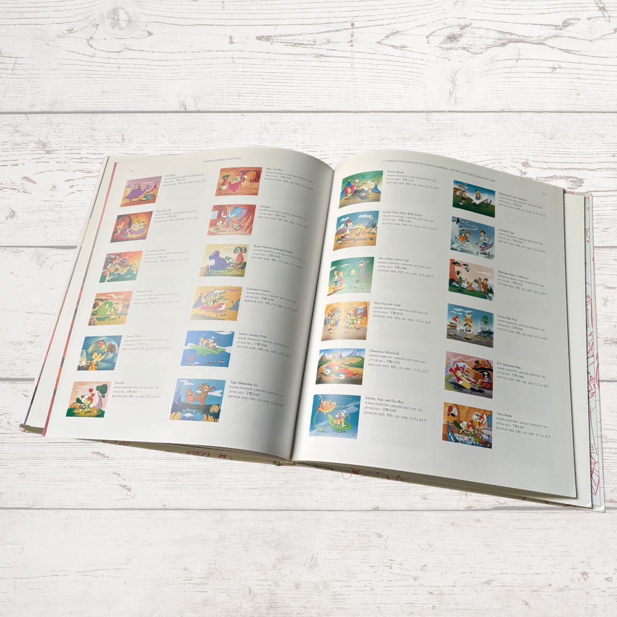 Open book with text and square illustrations